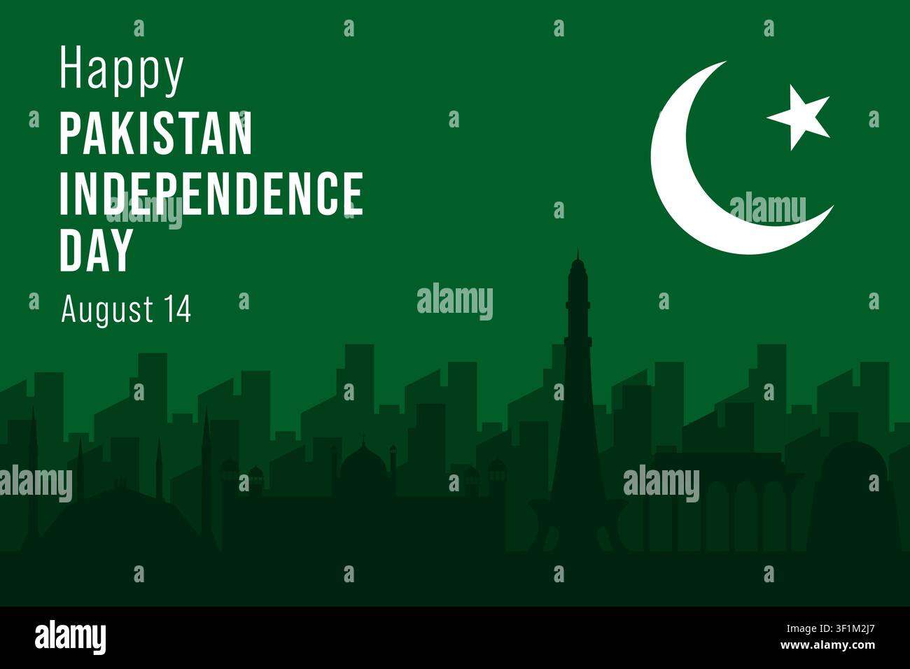 Happy Pakistan Independence Day Horizontal Banner with City Skyline Stock Vector