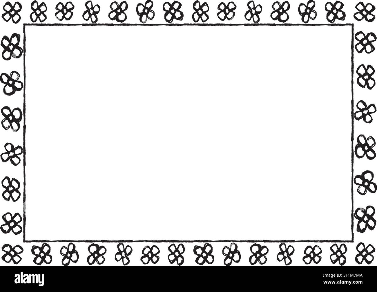 Rectangular frame made with daisies from hand-drawn sketches to give your vector designs a "handmade" touch. Stock Vector