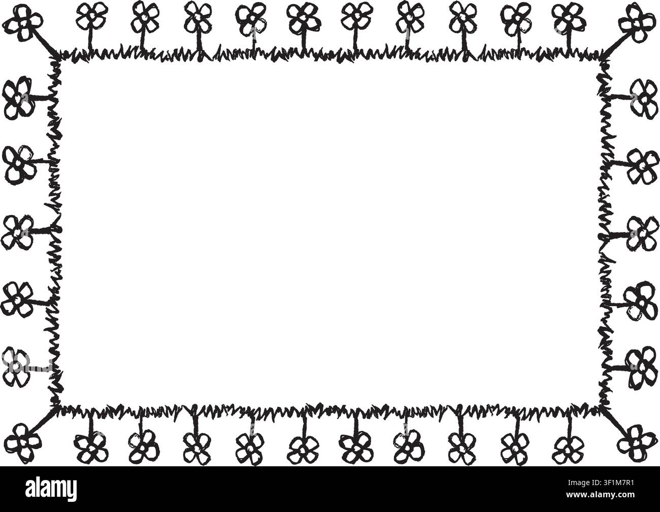 Rectangular frame made with daisies from hand-drawn sketches to give your vector designs a "handmade" touch. Stock Vector