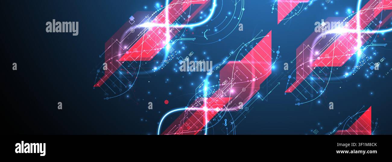 Futuristic digital DNA background with neon molecule structure. Vector Stock Vector