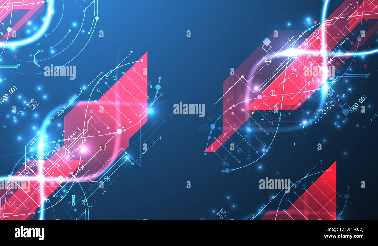 Futuristic digital DNA background with neon molecule structure. Vector Stock Vector