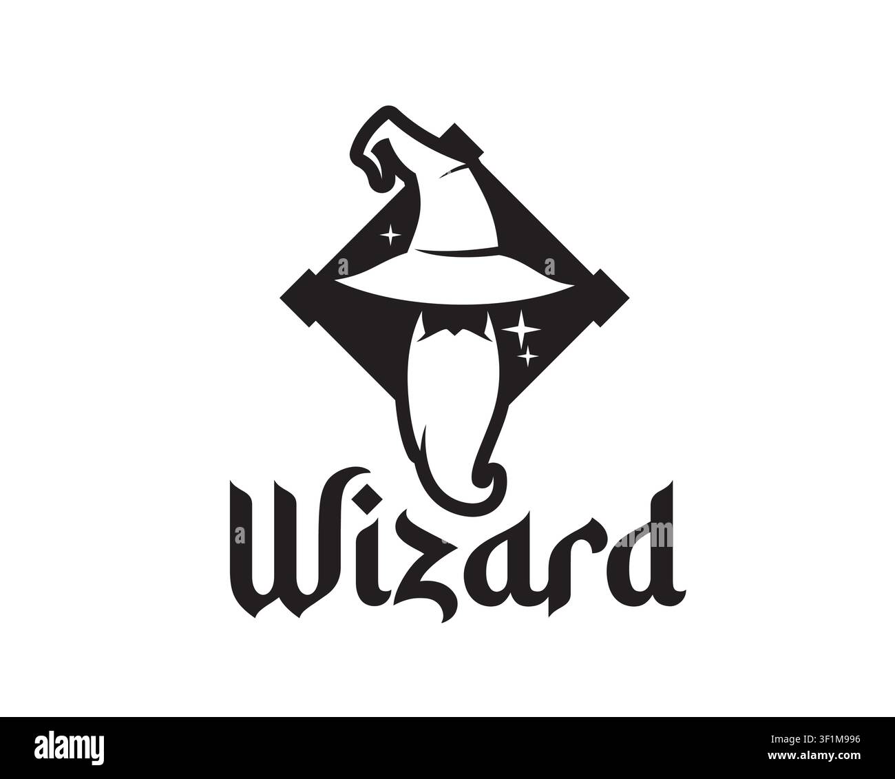 Old wizard or magician icon with hat and beard Stock Vector