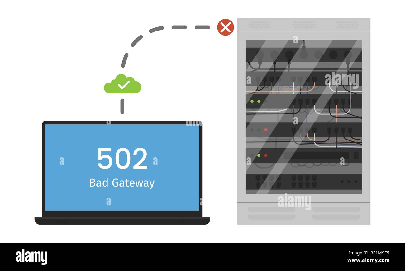 Bad Gateway 502 Error - Server Connection Failure Vector Stock Vector