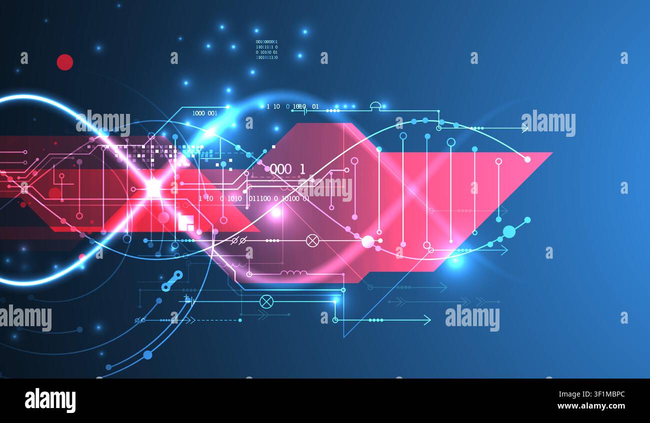 Futuristic digital DNA background with neon molecule structure. Vector Stock Vector