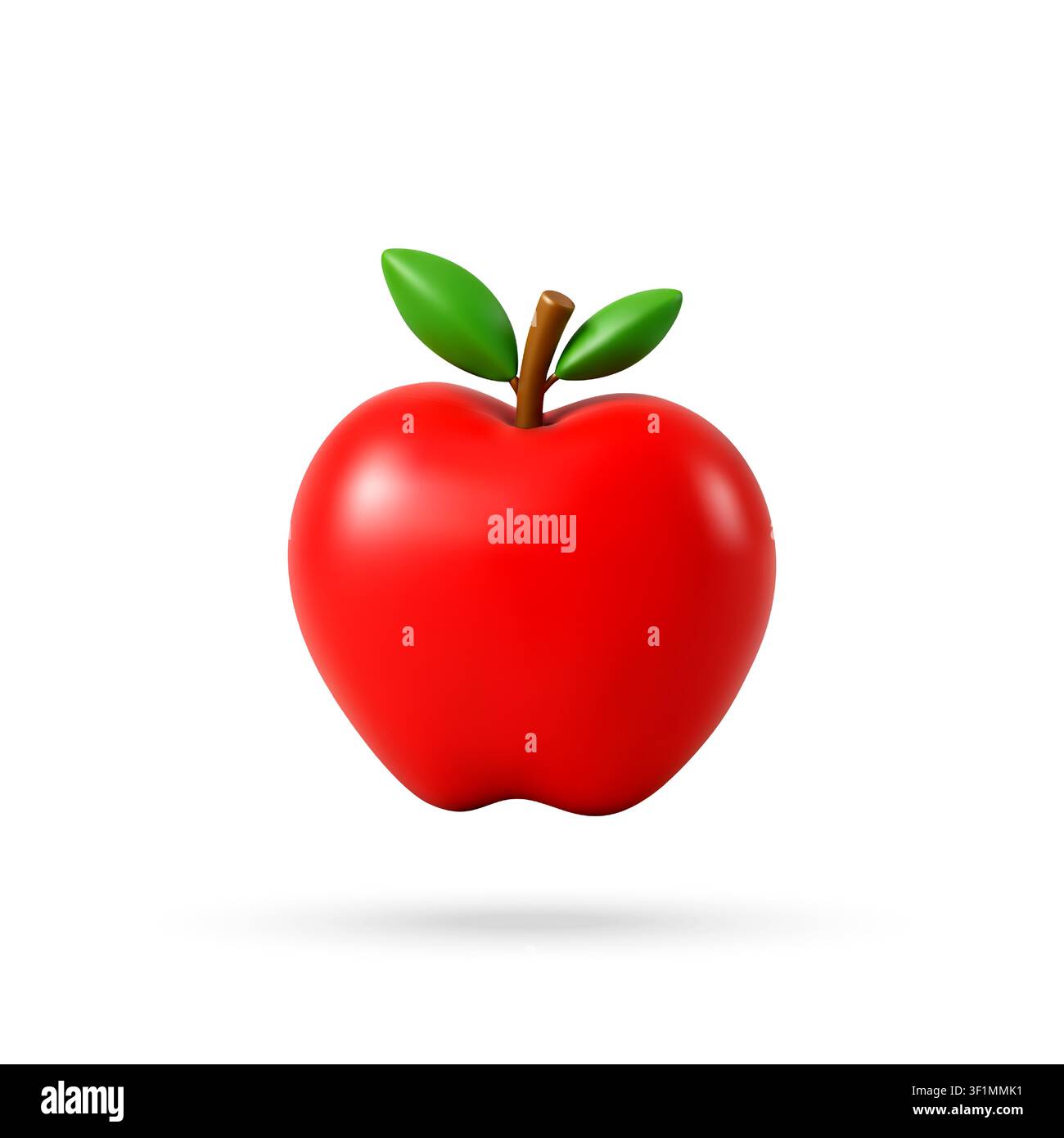 3D Red apple with green leaf. Stock Vector