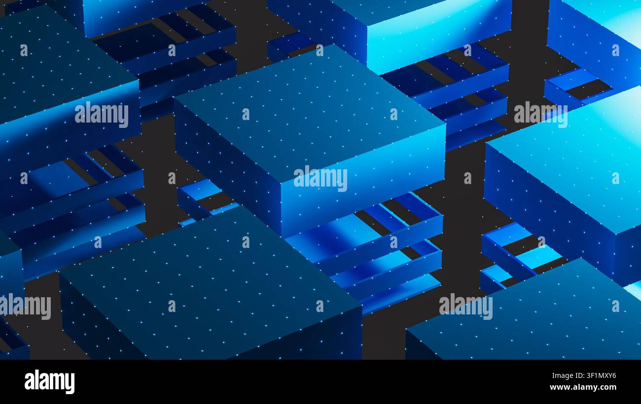 A cube structure made of layers. Each layer represents part of data architecture technology. Stock Photo