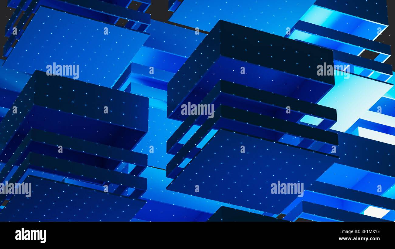 A cube structure made of layers. Each layer represents part of data architecture technology. Stock Photo