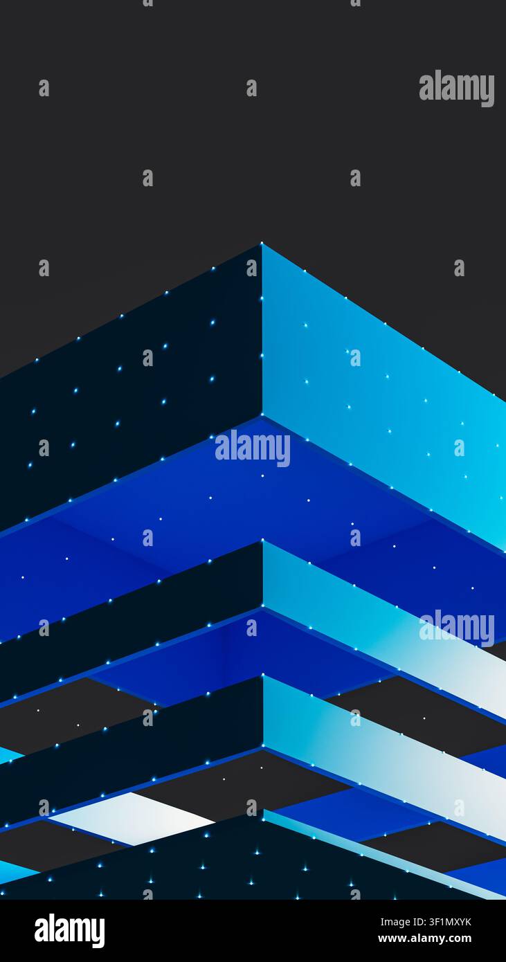 A cube structure made of layers. Each layer represents part of data architecture technology. Stock Photo