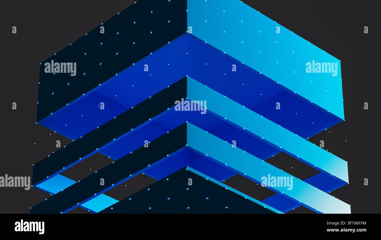 A cube structure made of layers. Each layer represents part of data architecture technology. Stock Photo