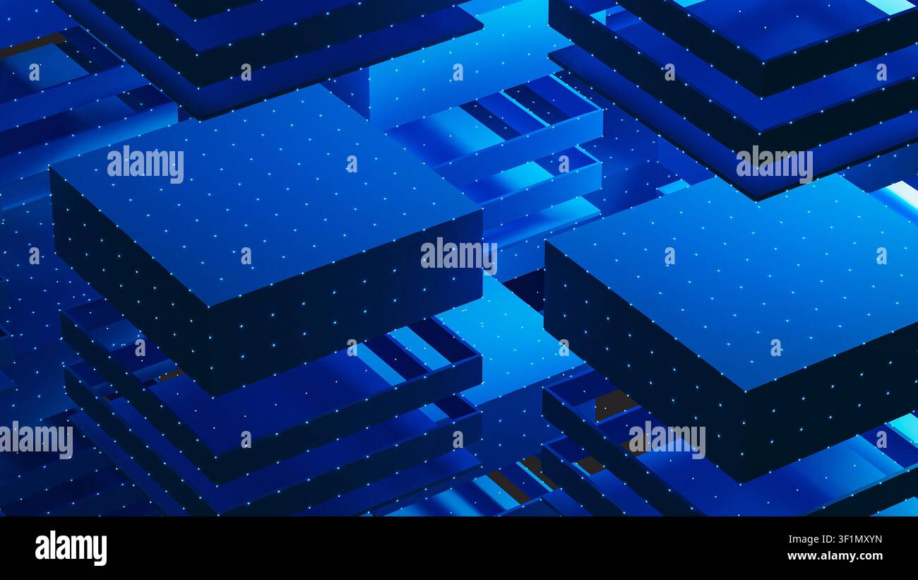 A cube structure made of layers. Each layer represents part of data architecture technology. Stock Photo