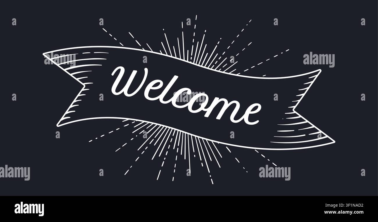 Welcome. Banner ribbon. Chalkboard style Stock Vector