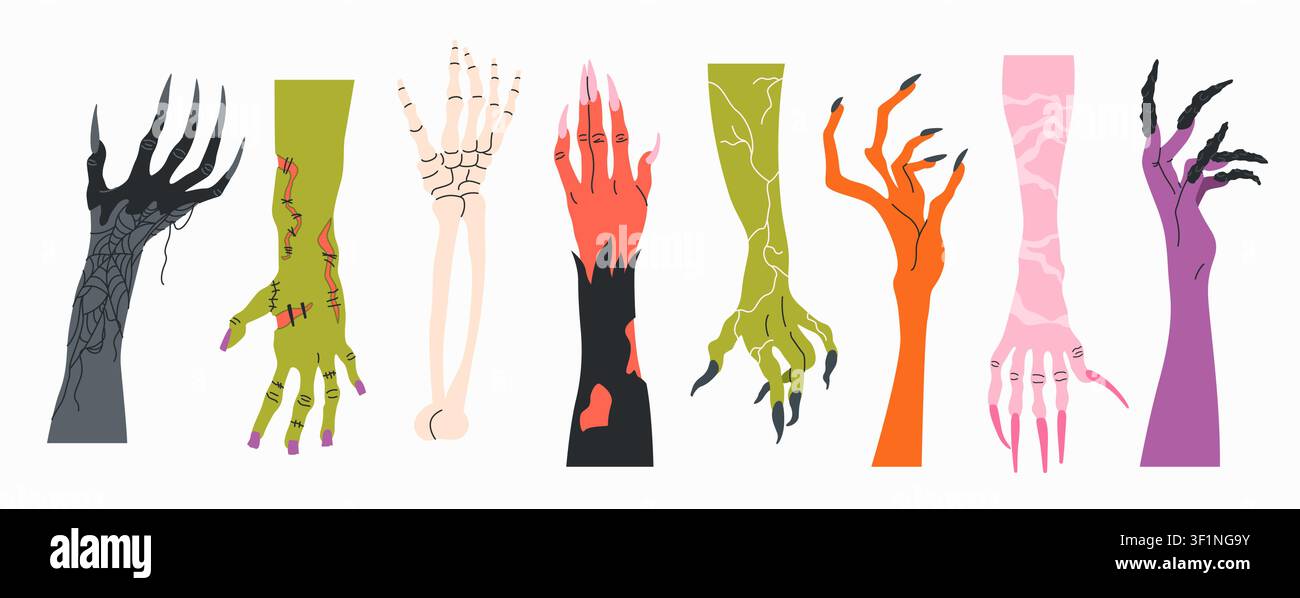 Halloween monster hands collection. Isolated claws Stock Vector