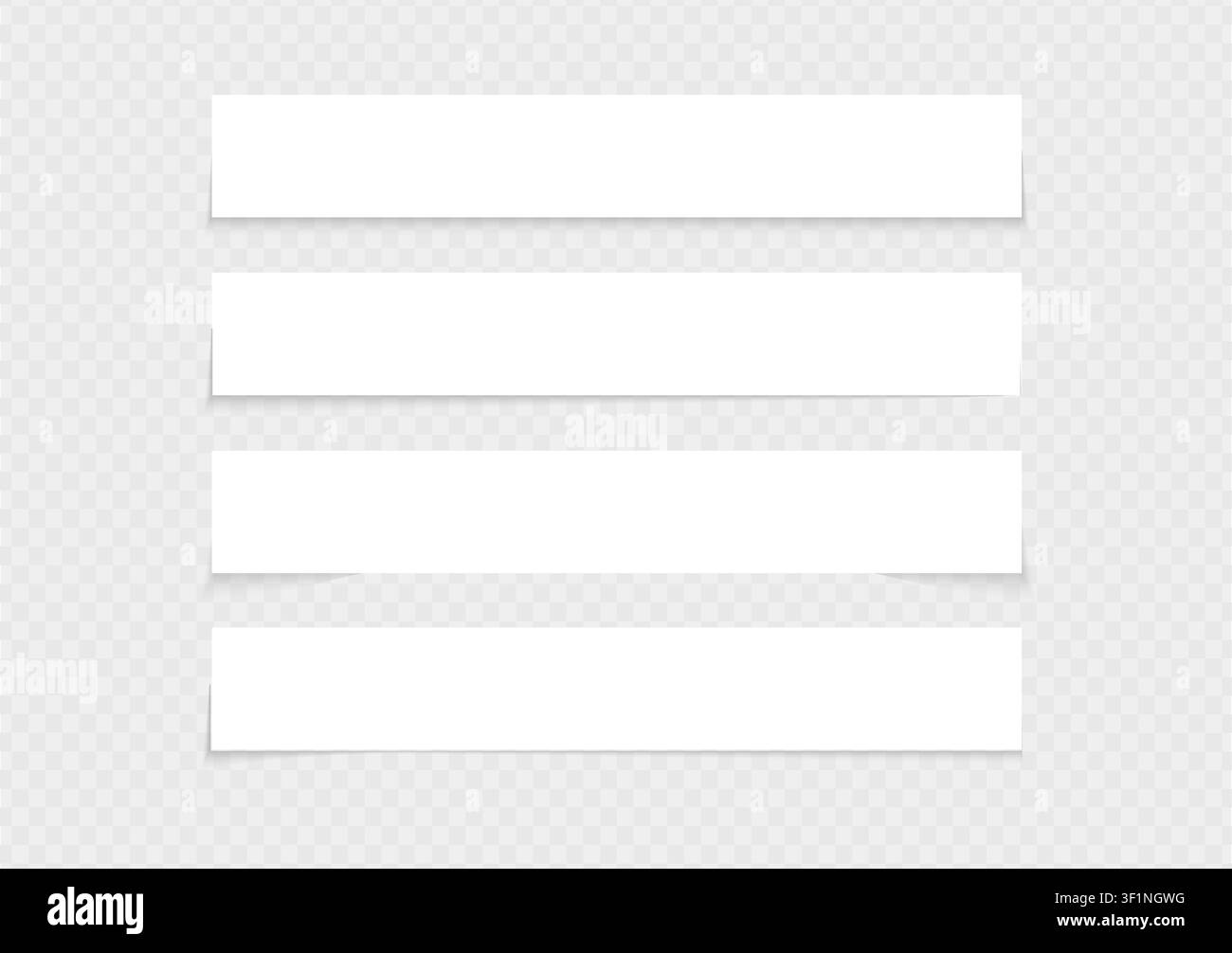 Shadow vector rectangle paper divider. Strips lines paper notes with realistic overlay effect. 3d page frame for text or title. Stock Vector