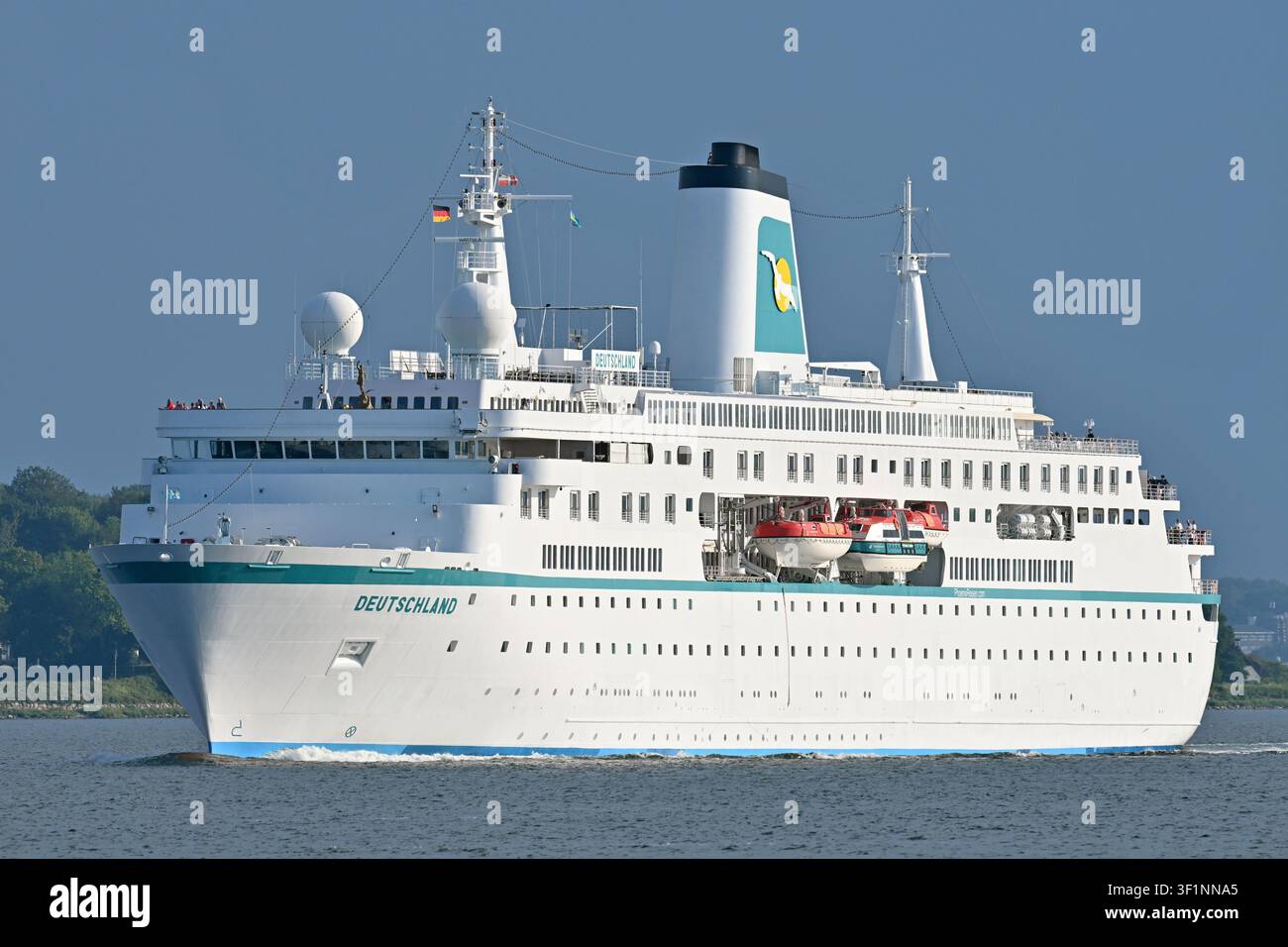 Cruiseship DEUTSCHLAND outbound from Kiel Stock Photo