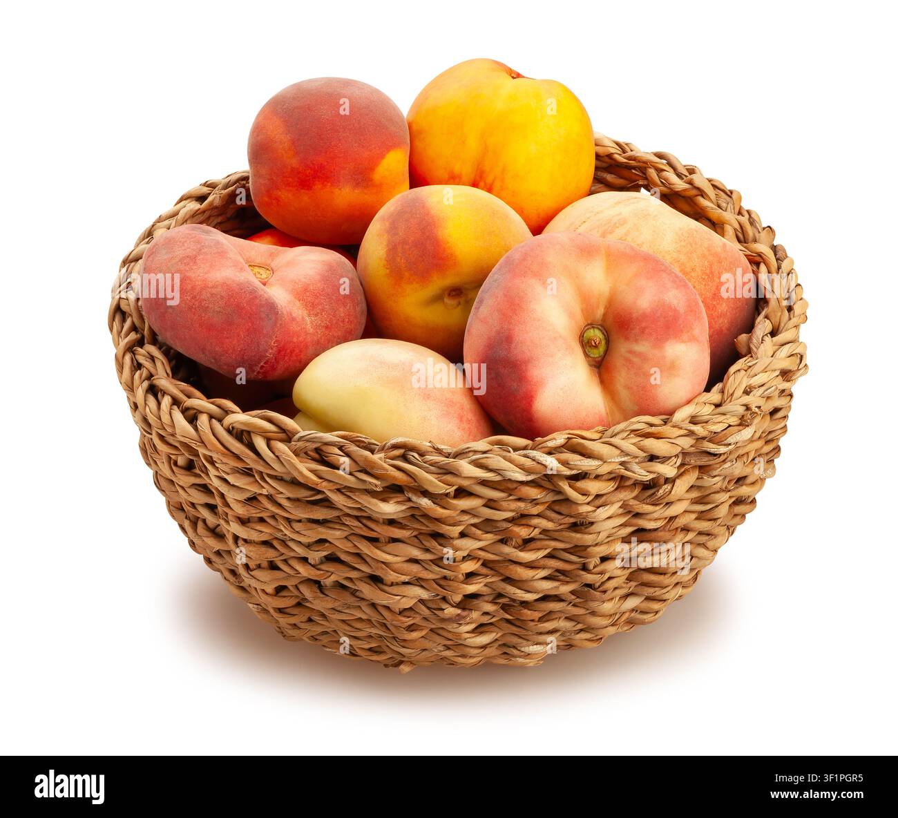 peaches mix basket path isolated on white Stock Photo