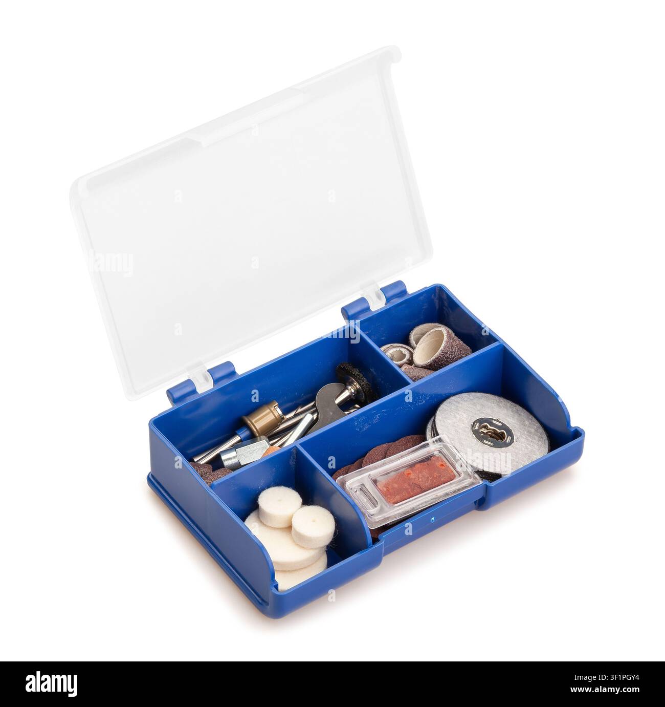 multitool bits set box path isolated on white top view Stock Photo