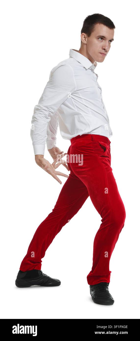 Professional dancer practicing moves on white background Stock Photo