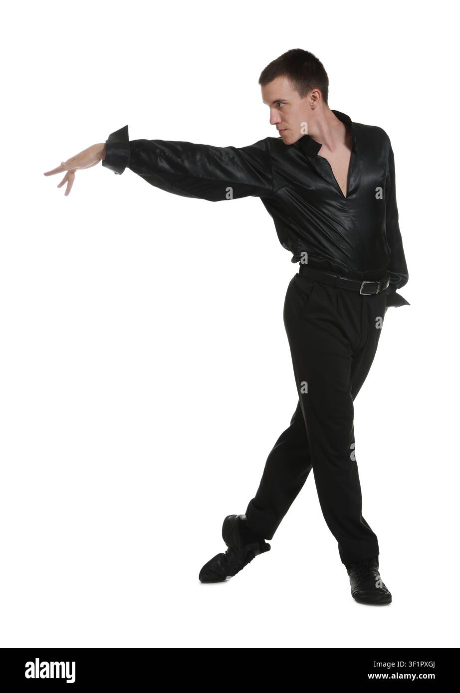 Professional dancer practicing moves on white background Stock Photo