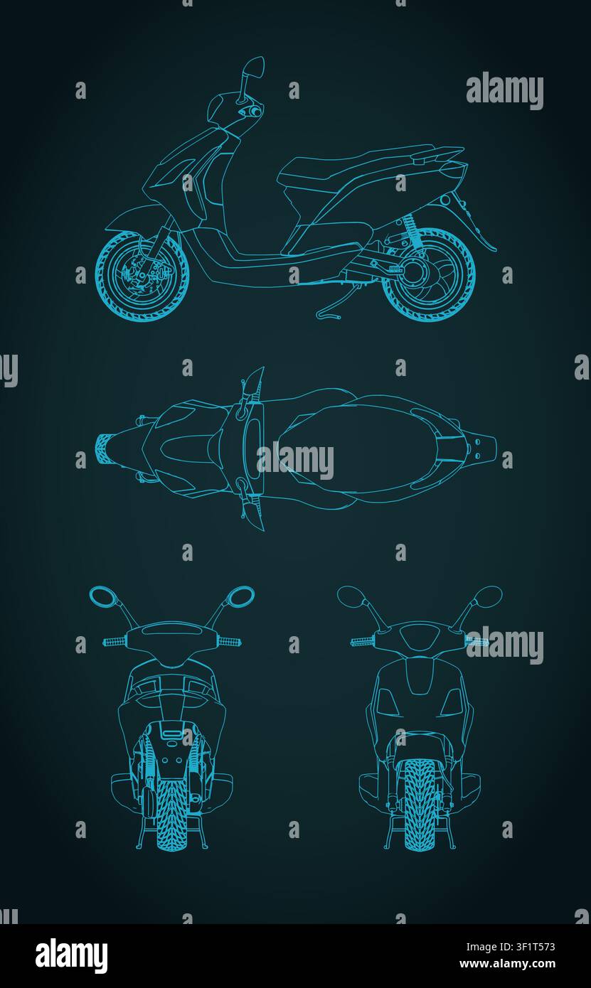 Modern electric scooter blueprints stylized vector illustration Stock Vector
