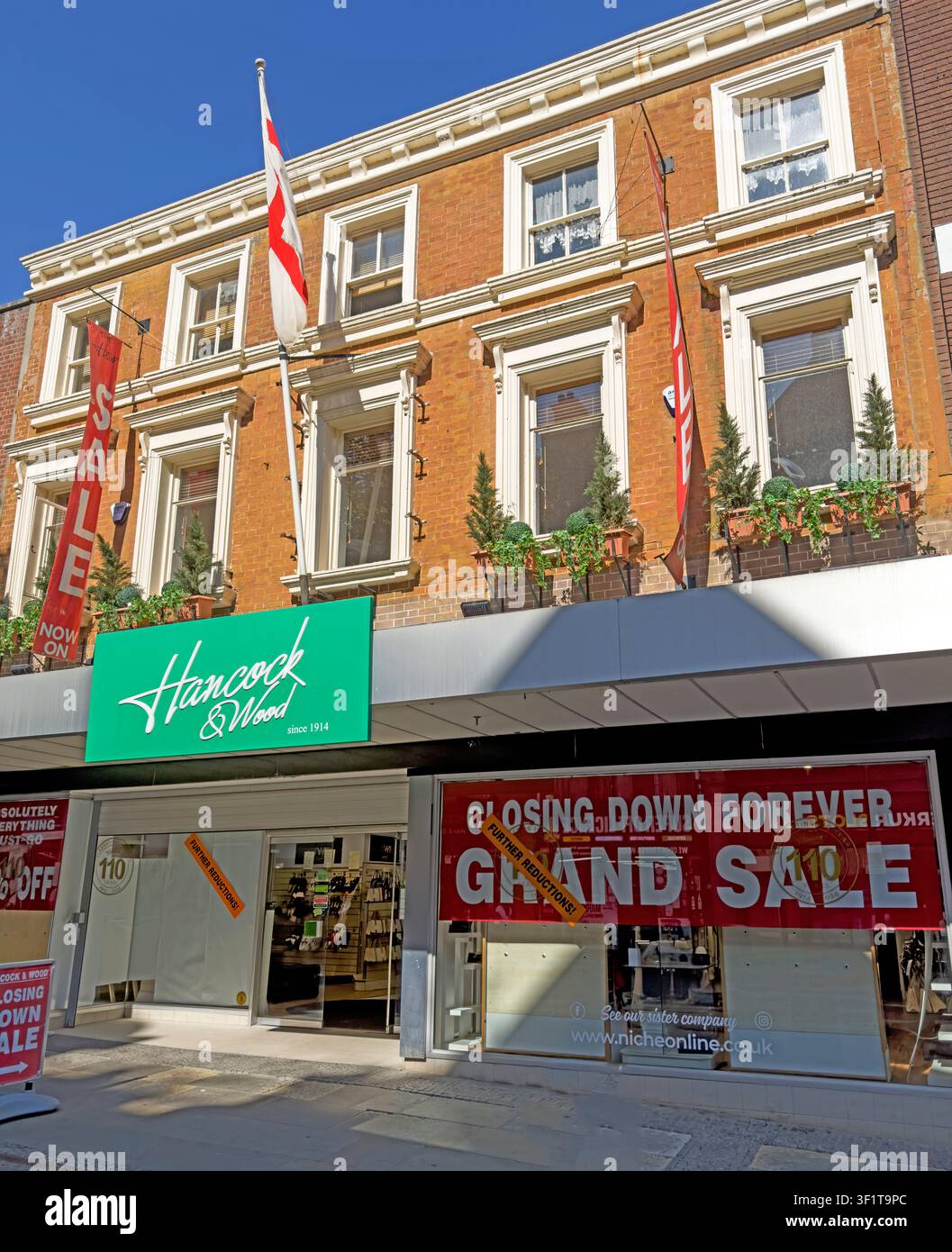 Final closing-down sale at family-run Hancock & Wood, the historic Warrington department store founded in 1914 on Bridge Street Stock Photo