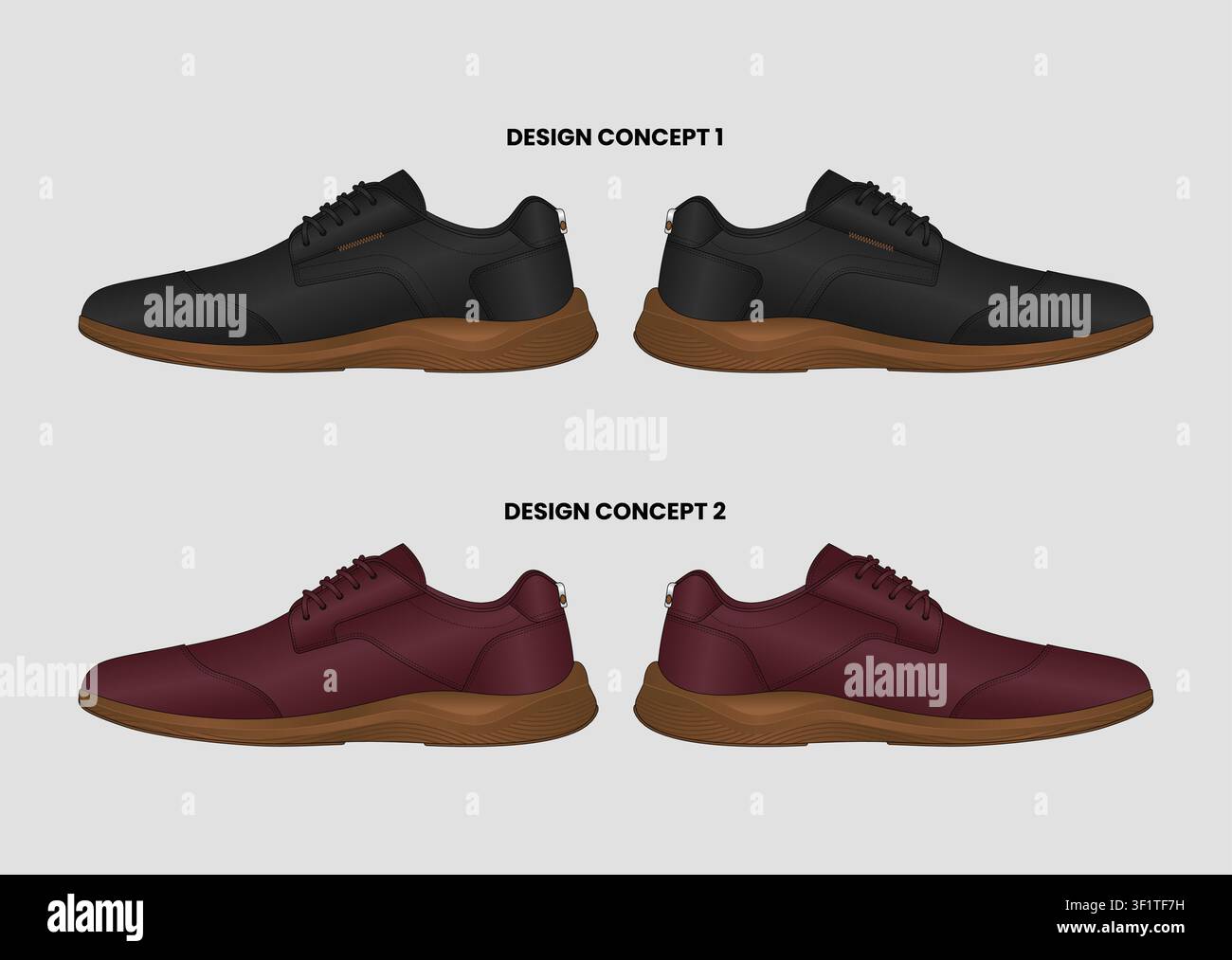 Professional Casual Leather Sneakers Technical Flat Vector Collection Featuring Side View Footwear Mockups, Lightweight Sole Stock Vector