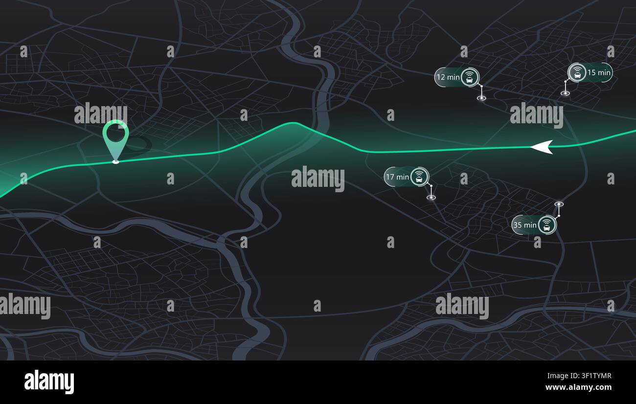 autonomous car locations and estimated arrival times Stock Vector