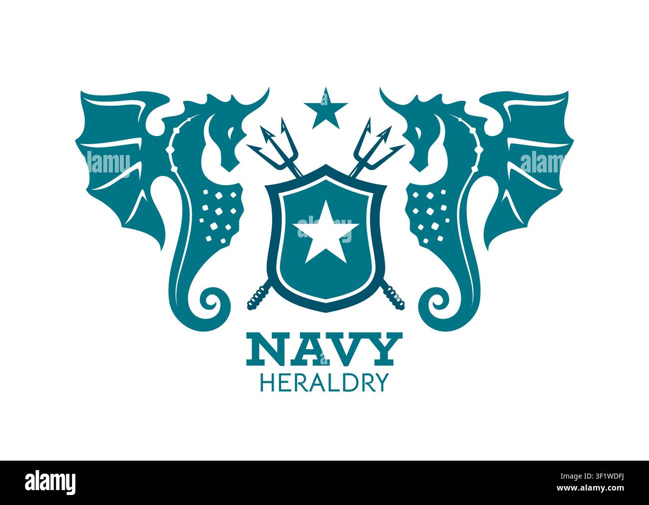 Marine heraldry icon with trident and navy shield Stock Vector