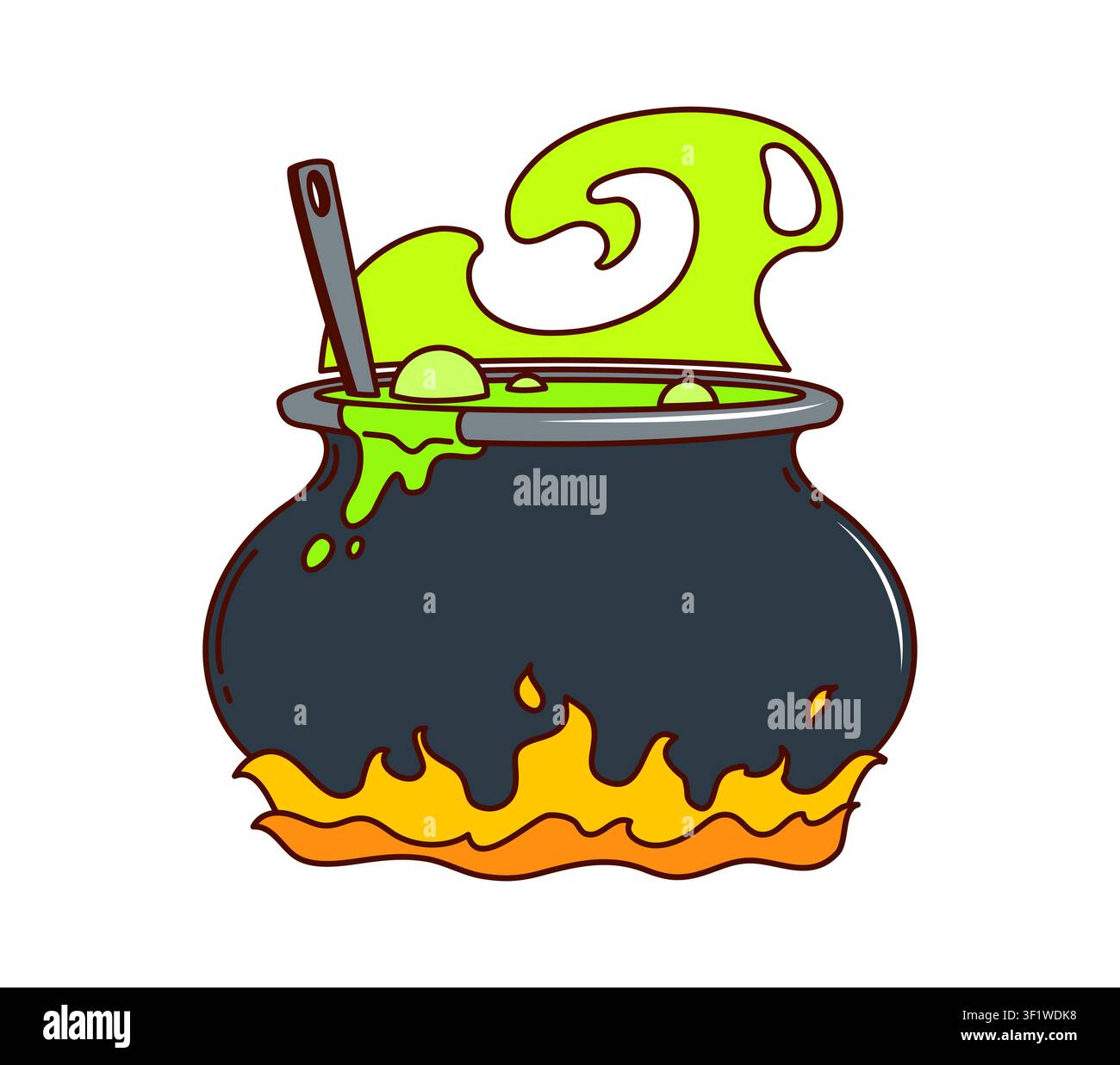 Groovy Halloween cauldron with green magic potion Stock Vector