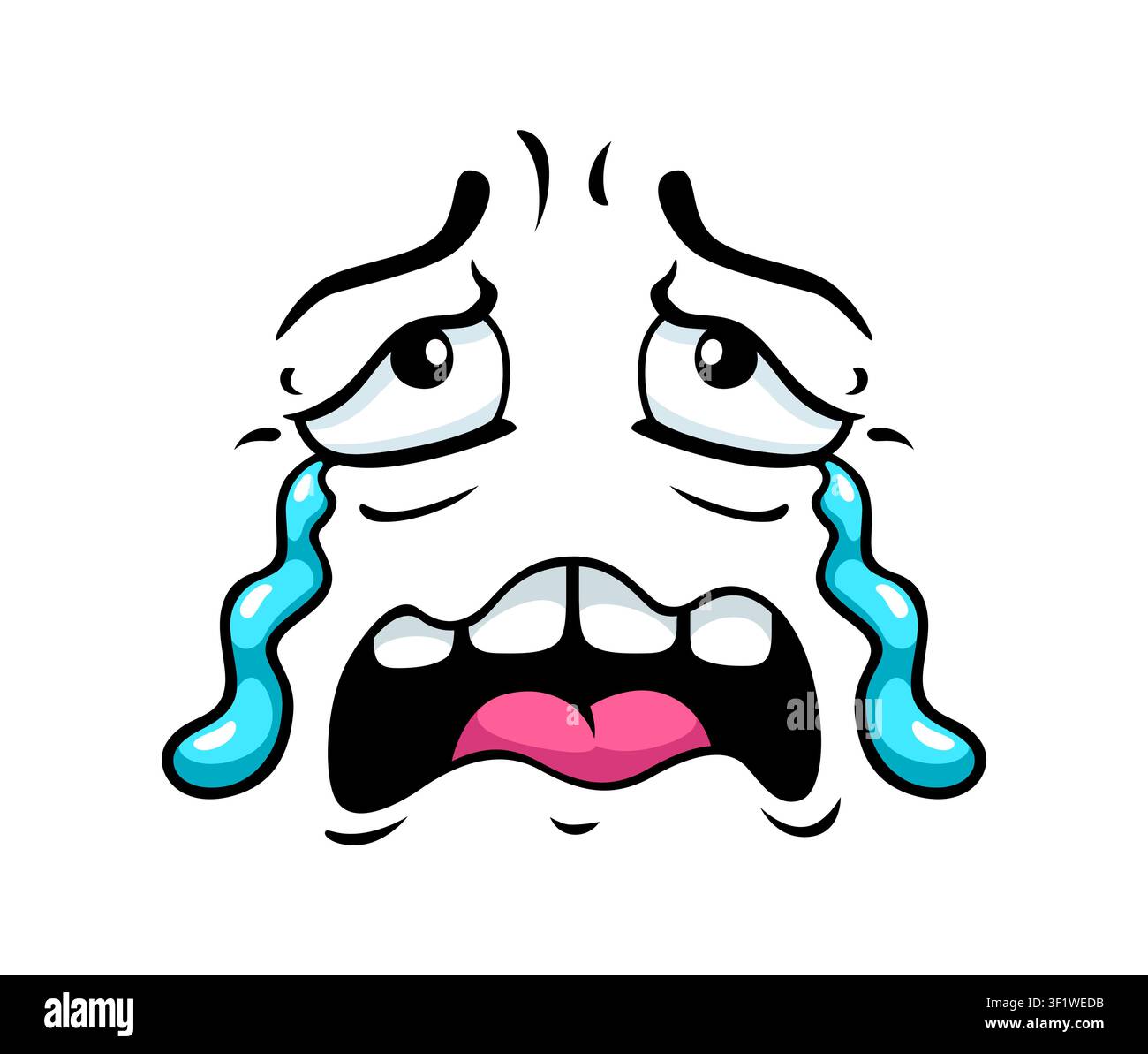 Crying sobbing face emoji, sad emotion expression Stock Vector