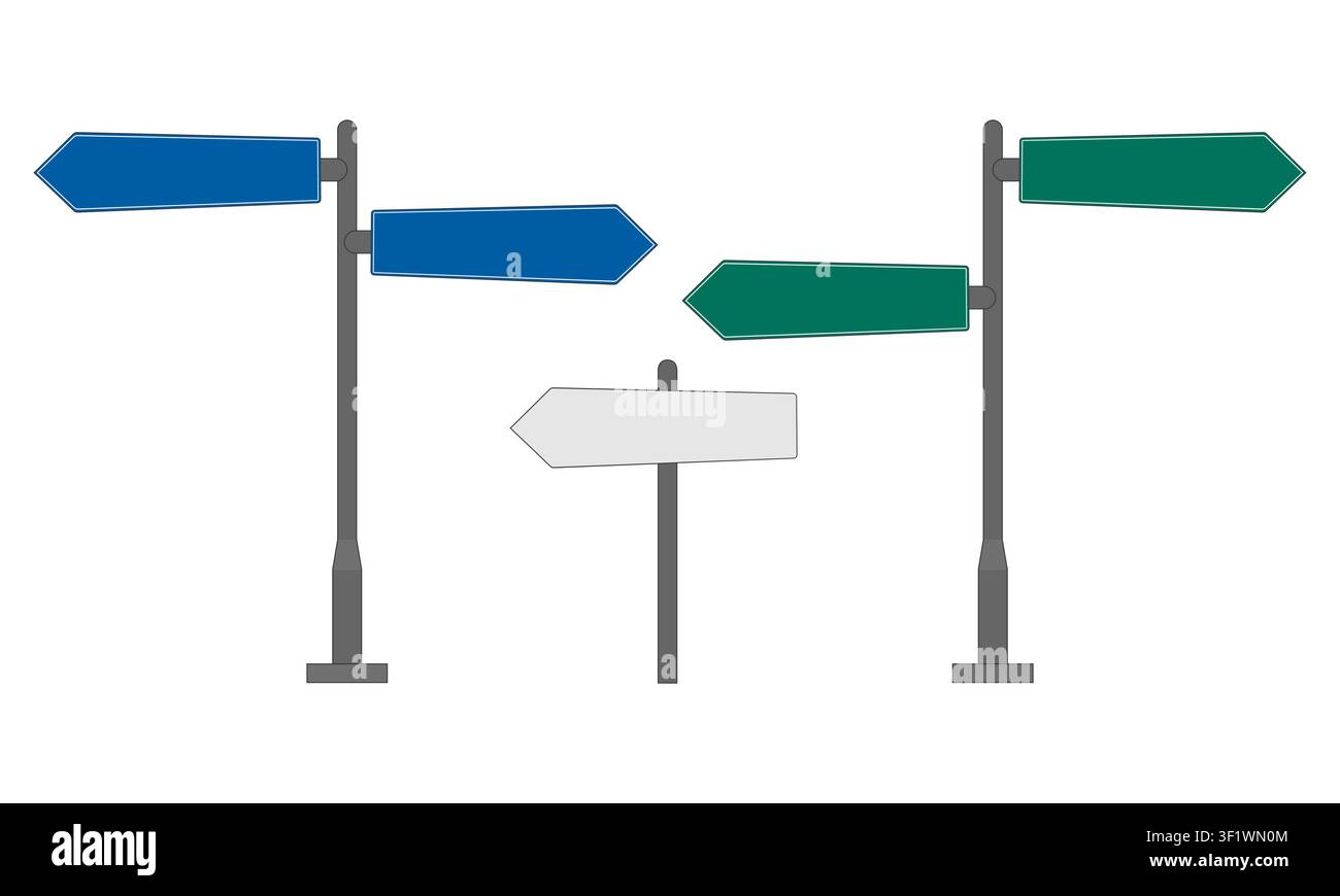 Directional Road Sign Set - Arrow Waypoint Signposts Vector Illustration Stock Vector