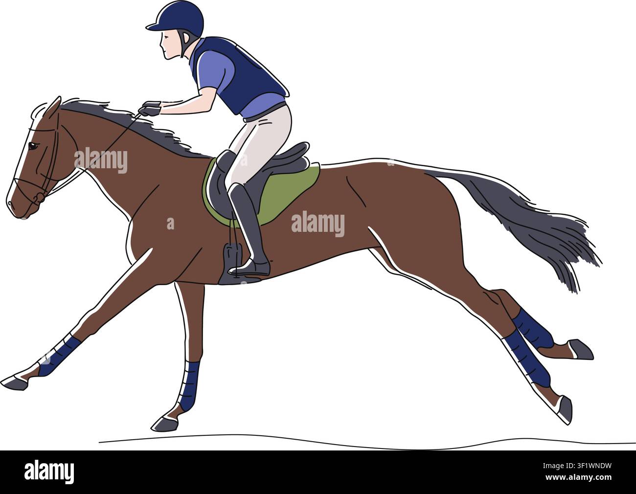Equestrian rider galloping on a horse Stock Vector