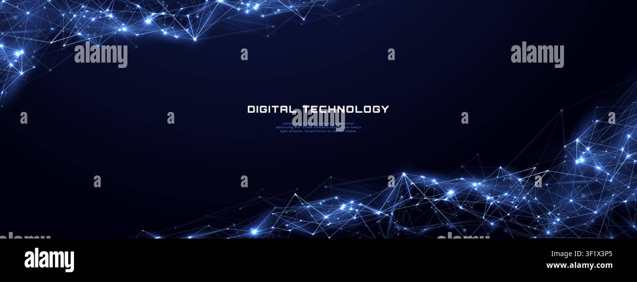 Abstract Digital Technology Banner With Blue Network Frame Stock Vector