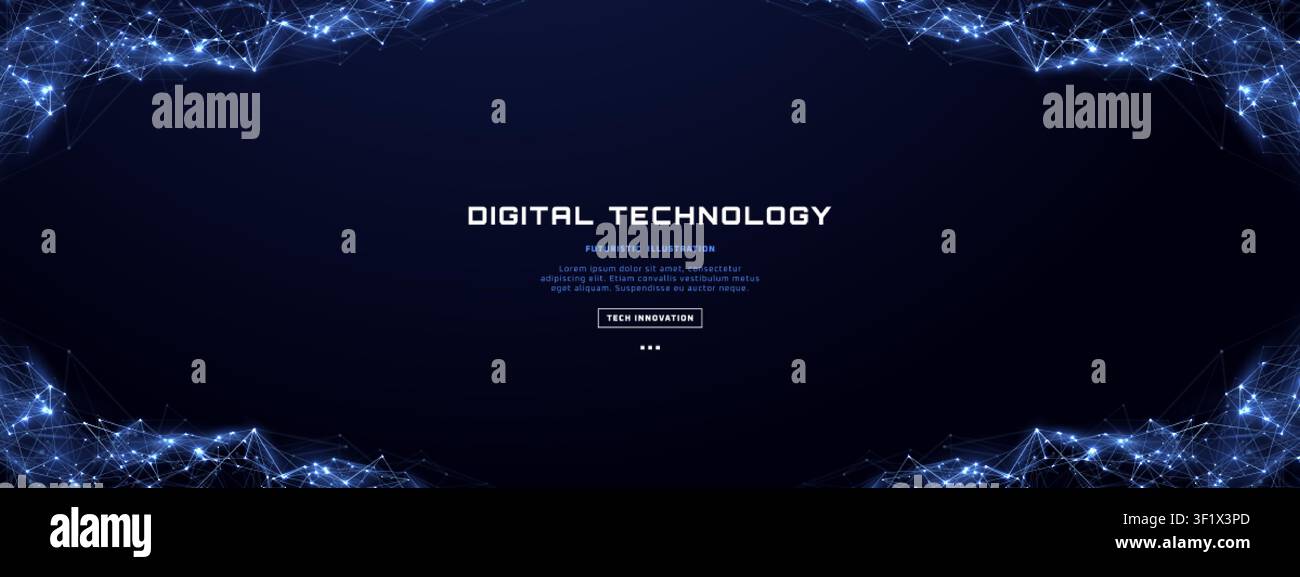 Blue Digital Network Banner With Polygon Frame Background Stock Vector
