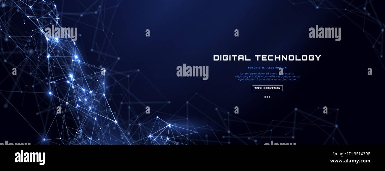 Blue Digital Connection Wave With Abstract Network Background Stock Vector