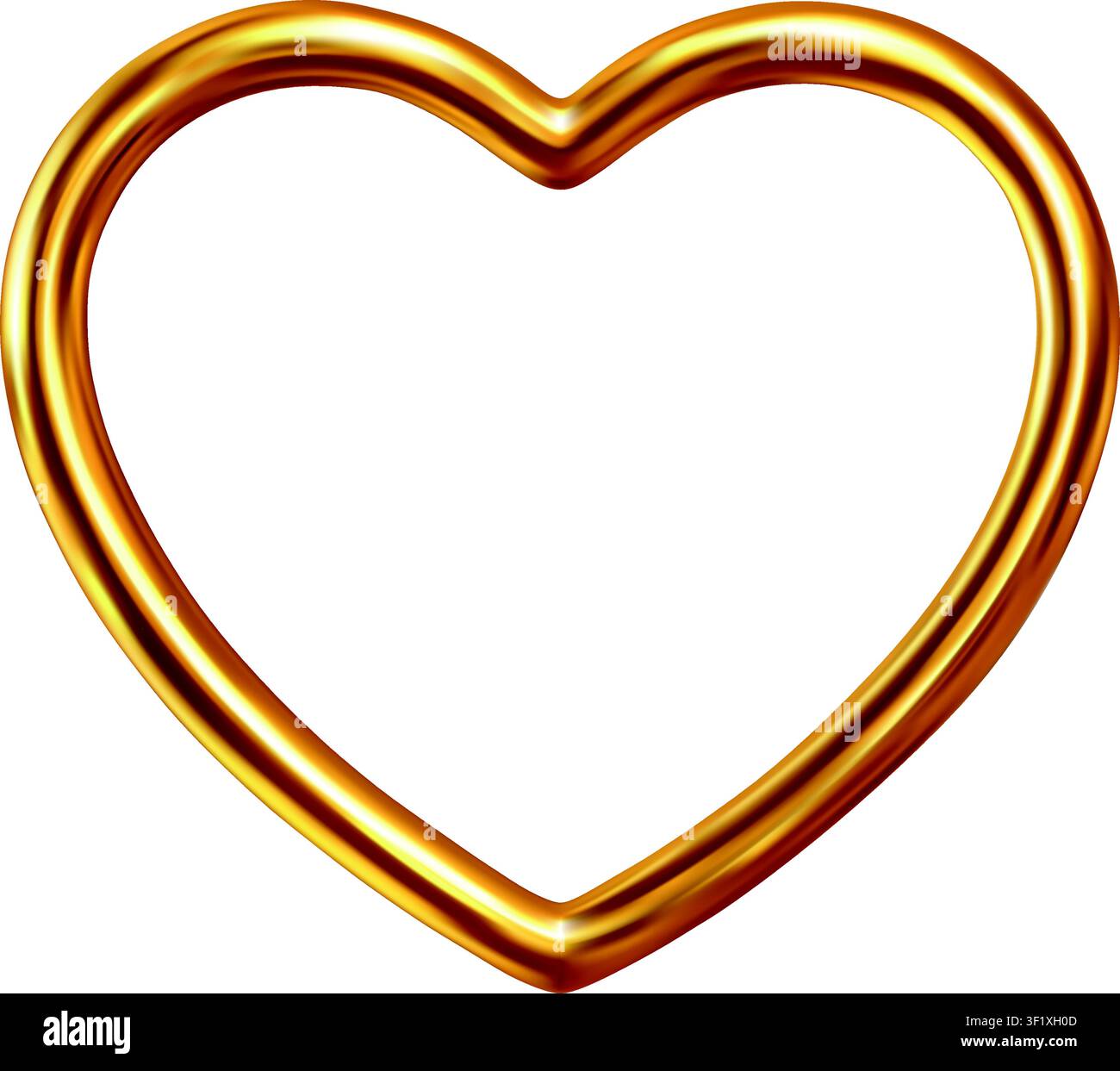 Golden heart outline isolated on white background. Elegant luxury symbol for Fathers Day and family celebrations Stock Vector