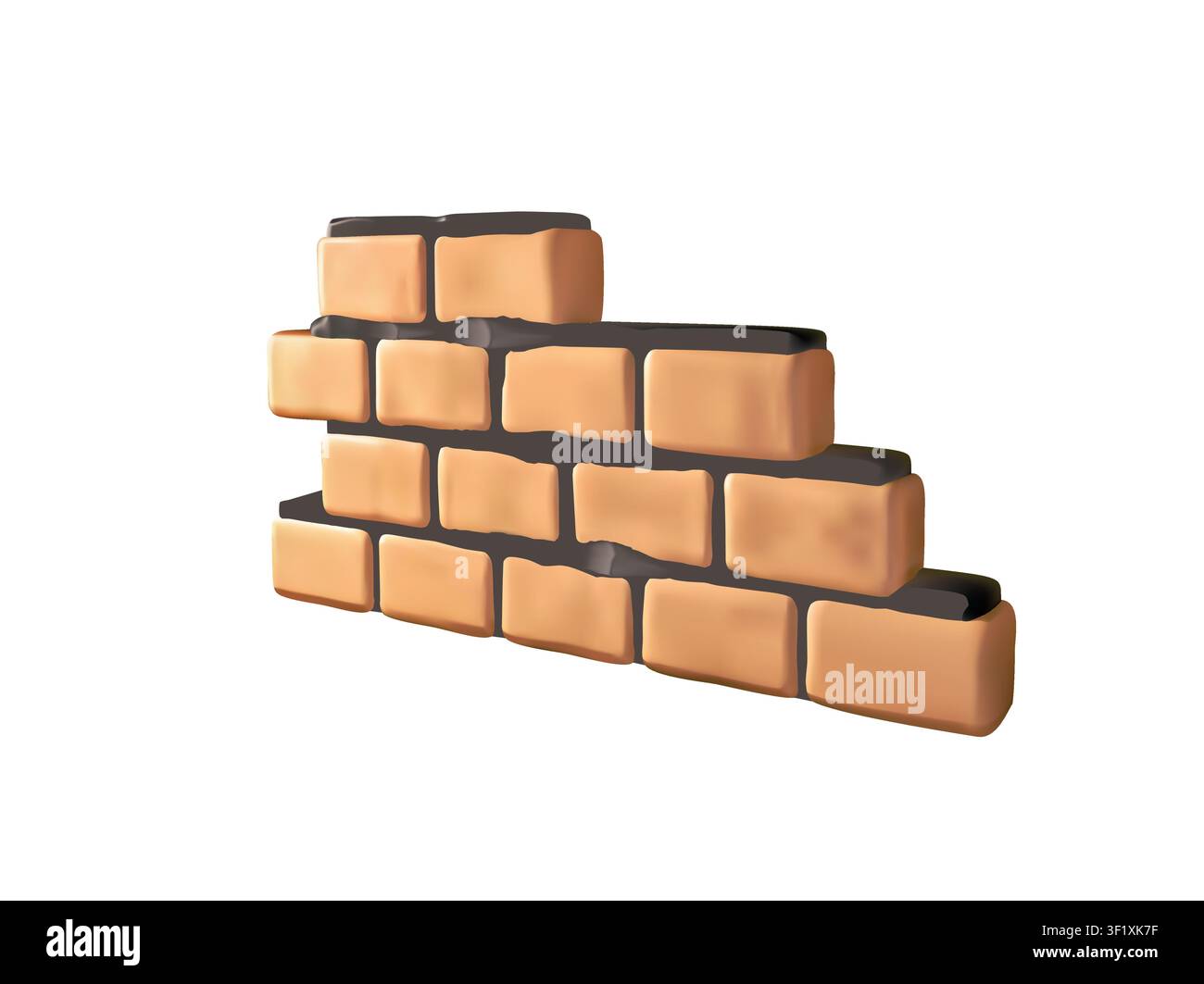Stepped Brick Wall Construction vector 3D icon isolated on white background Stock Vector