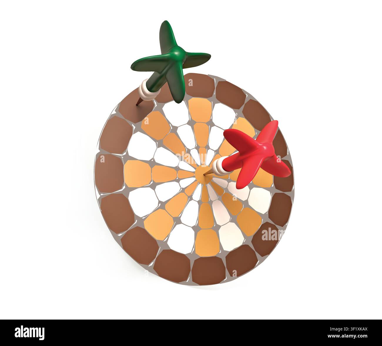 Precision Dartboard with Red and Green Darts 3D Vector Illustration isolated on white background 3d icon Stock Vector