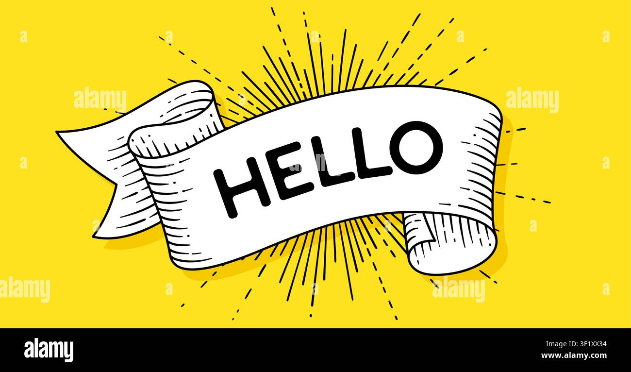 Hello. Banner ribbon. Vintage engraved Stock Vector