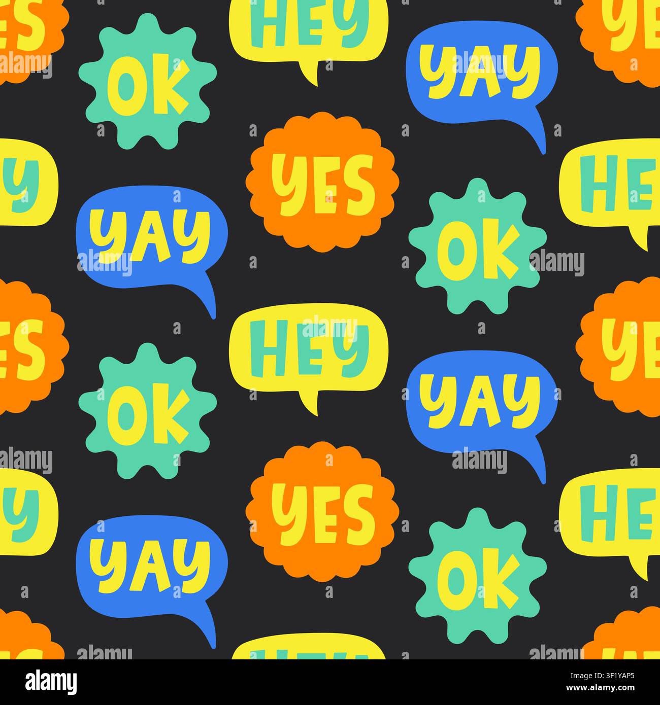 Bright chat bubble word sticker seamless pattern Stock Vector