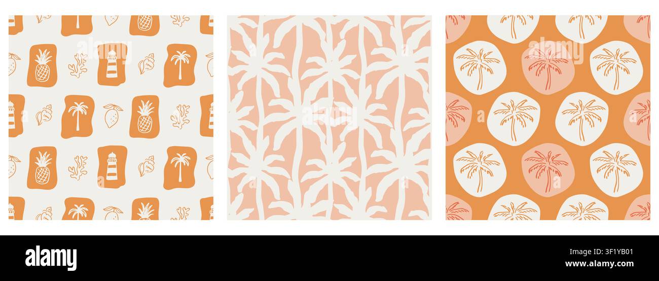 Coastal tropical boho vector seamless pattern set Stock Vector