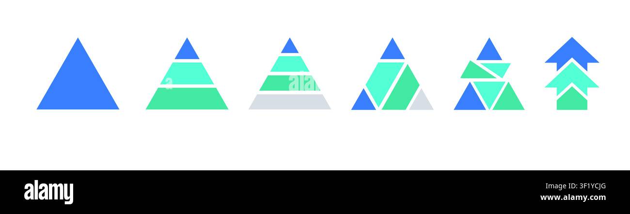Geometric triangle shape transformation set illustrating abstract polygon construction, modular design evolution and creative logo development vector. Stock Vector
