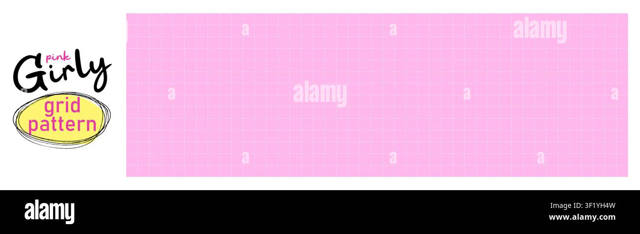 White seamless grid on pink paper bg with dashed lines and cross signs. Girly checkered bullet journal texture. Retro cute notebook sheet. Vector patt Stock Vector