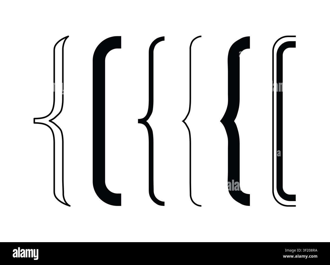 Curly bracket icon set with decorative brace symbols for coding, typography, programming and graphic design vector Stock Vector