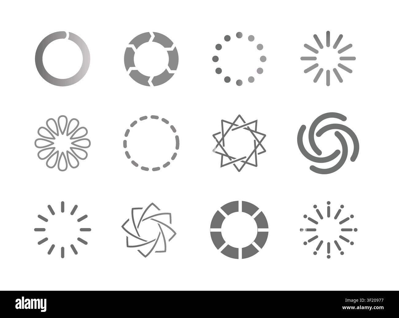 Loading spinner icon set with circular progress indicators and buffering symbols for user interface design vector Stock Vector