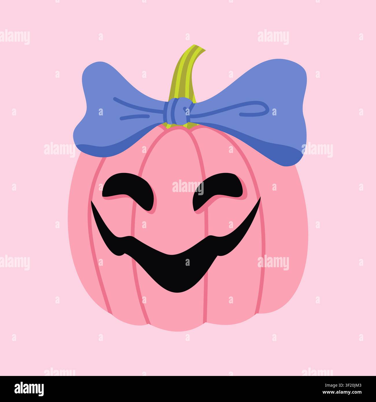 Cute pink pumpkin with blue bow jack o lantern Stock Vector