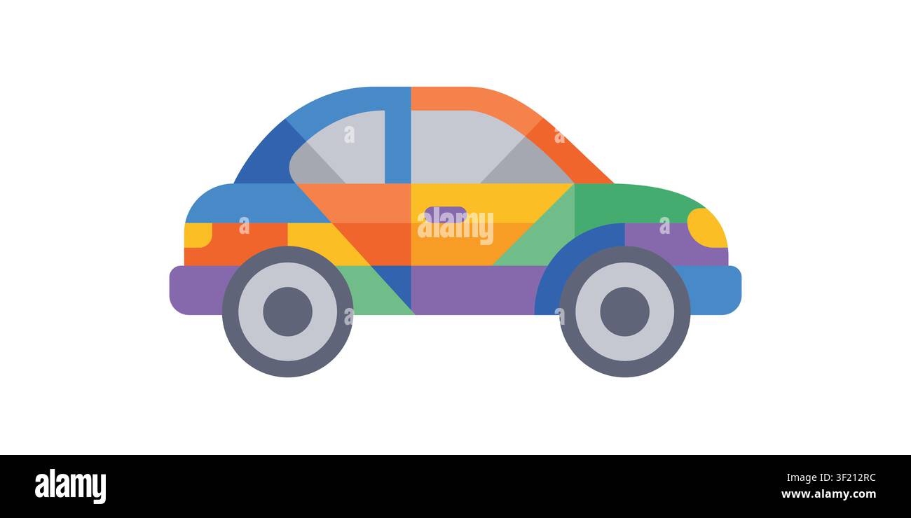 Colorful car illustration with geometric mosaic pattern Stock Vector
