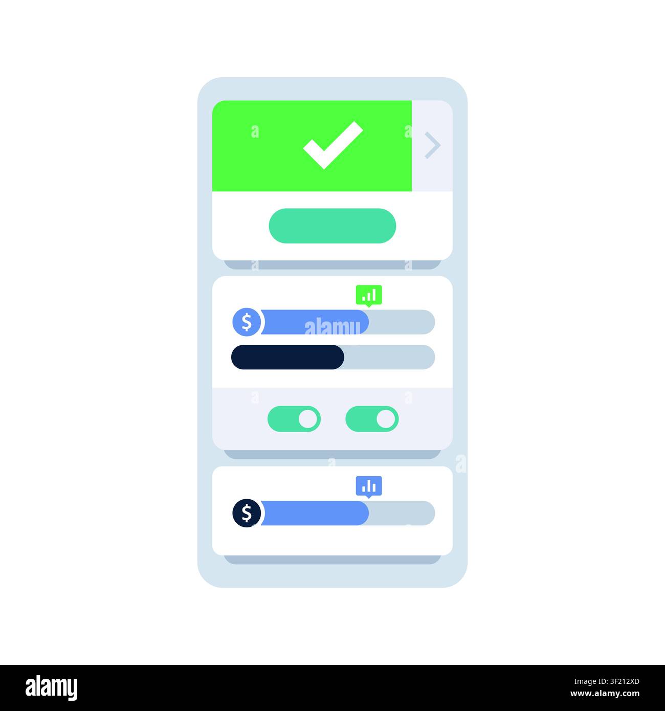 Mobile banking app interface with financial dashboard and payment success vector Stock Vector