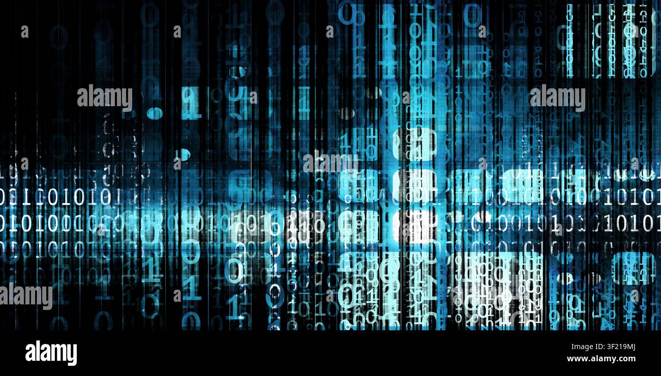 Dense Binary Layers Merging Into Technology Information Grid Representation Stock Photo
