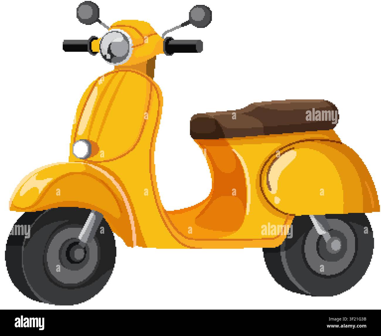A bright yellow retro motor scooter vector illustration isolated on white with clean flat shading Stock Vector