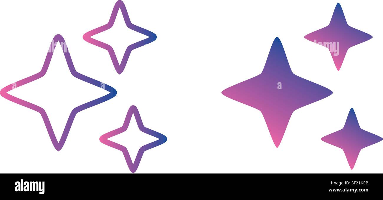 Modern Gradient AI Sparkle Icon Set Outline and Solid Filled for Generative Tech Stock Vector